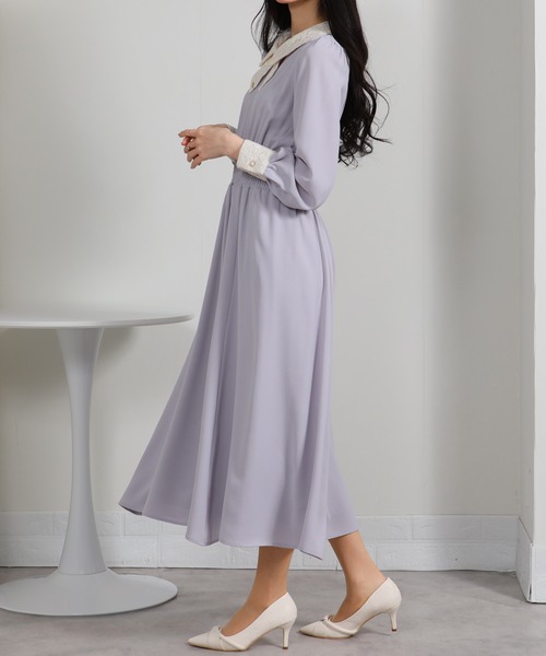 pumpkin port（パンプキンポート）の「レースリボン襟使い ハイウエスト ゴールドプレート ロングワンピース（ワンピース・レディース・ブルー/ブラック/ネイビー/ピンク/ライトグレー・S/M/L/LL）」の21枚目の写真