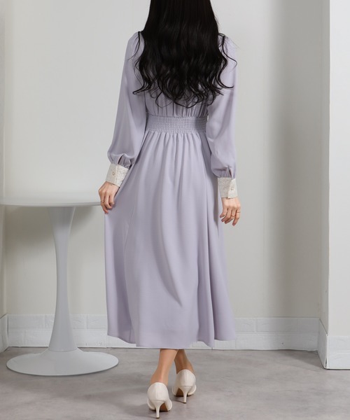 pumpkin port（パンプキンポート）の「レースリボン襟使い ハイウエスト ゴールドプレート ロングワンピース（ワンピース・レディース・ブルー/ブラック/ネイビー/ピンク/ライトグレー・S/M/L/LL）」の22枚目の写真