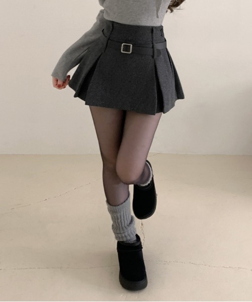 gossip!ロサンゼルス(ゴシップロサンゼルス)の「Y2K ベルト付きメルトンプリーツミニスカート(インパン付き)(スカート・レディース・ダークグレー/グレー/ブラック・S/M)」の7枚目の写真