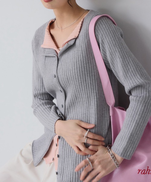 210nouve(トゥージュヌーブ)の「レイヤード バイカラー ニット カーディガン(カーディガン/ボレロ・レディース・グレー/ネイビー/ホワイト・FREE)」の3枚目の写真