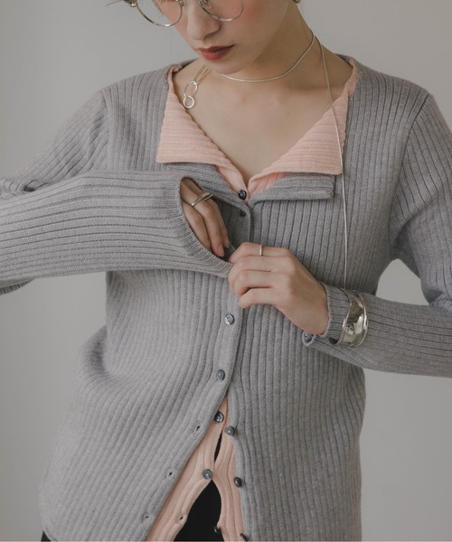 210nouve(トゥージュヌーブ)の「レイヤード バイカラー ニット カーディガン(カーディガン/ボレロ・レディース・グレー/ネイビー/ホワイト・FREE)」の6枚目の写真