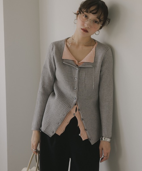 210nouve(トゥージュヌーブ)の「レイヤード バイカラー ニット カーディガン(カーディガン/ボレロ・レディース・グレー/ネイビー/ホワイト・FREE)」の5枚目の写真