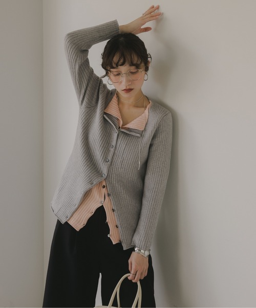 210nouve(トゥージュヌーブ)の「レイヤード バイカラー ニット カーディガン(カーディガン/ボレロ・レディース・グレー/ネイビー/ホワイト・FREE)」の7枚目の写真