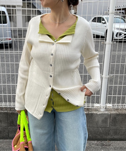 210nouve(トゥージュヌーブ)の「レイヤード バイカラー ニット カーディガン(カーディガン/ボレロ・レディース・グレー/ネイビー/ホワイト・FREE)」の21枚目の写真