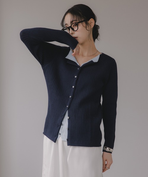 210nouve(トゥージュヌーブ)の「レイヤード バイカラー ニット カーディガン(カーディガン/ボレロ・レディース・グレー/ネイビー/ホワイト・FREE)」の18枚目の写真