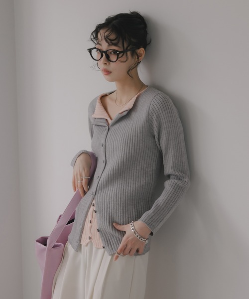 210nouve(トゥージュヌーブ)の「レイヤード バイカラー ニット カーディガン(カーディガン/ボレロ・レディース・グレー/ネイビー/ホワイト・FREE)」の15枚目の写真