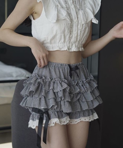 WEGO(ウィゴー)の「WEGO/リボン付きレースフリルパンツ/スカートパンツ(その他パンツ・レディース・ブラック/ブラック系その他2/ホワイト・SMALL/MEDIUM)」の15枚目の写真