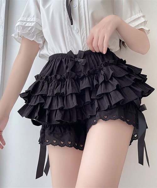 WEGO(ウィゴー)の「WEGO/リボン付きレースフリルパンツ/スカートパンツ(その他パンツ・レディース・ブラック/ブラック系その他2/ホワイト・SMALL/MEDIUM)」の6枚目の写真