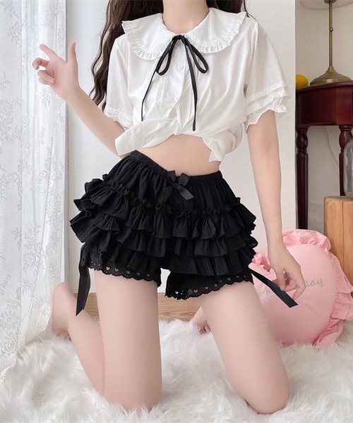 WEGO(ウィゴー)の「WEGO/リボン付きレースフリルパンツ/スカートパンツ(その他パンツ・レディース・ブラック/ブラック系その他2/ホワイト・SMALL/MEDIUM)」の5枚目の写真