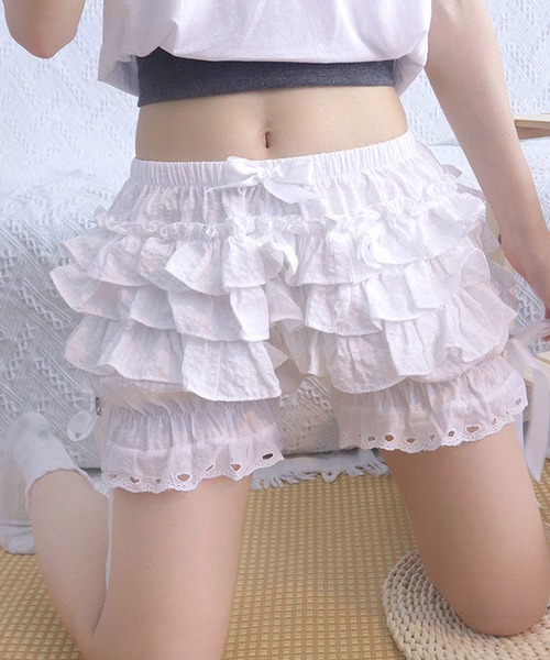 WEGO(ウィゴー)の「WEGO/リボン付きレースフリルパンツ/スカートパンツ(その他パンツ・レディース・ブラック/ブラック系その他2/ホワイト・SMALL/MEDIUM)」の10枚目の写真