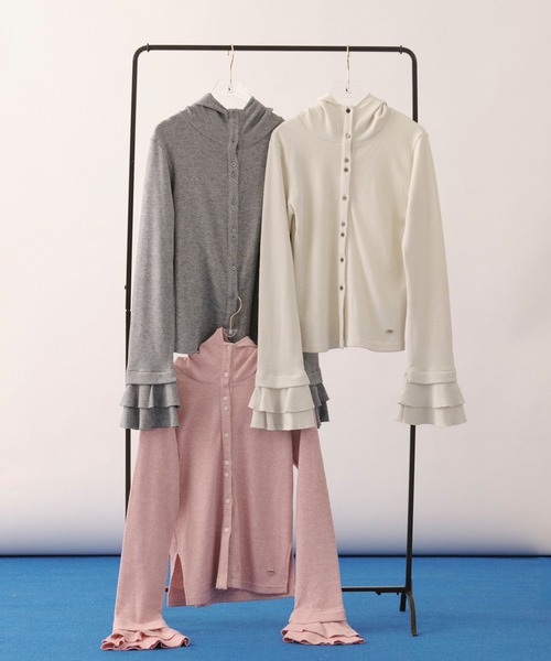 loin nuit（ロワンニュイ）の「glitter waffle hoodie / グリッターワッフルフーディー（Tシャツ/カットソー・レディース・アイボリー/グレー/ピンク・FREE）」の5枚目の写真