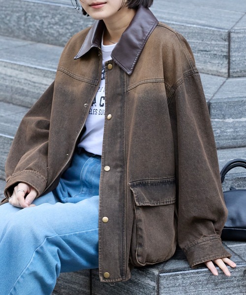 MONO-MART（モノマート）の「【anyway.シリーズ】配色襟デニムファティーグ（洗える）ジャケット〈セットアップ対応〉（デニムジャケット・レディース・ブラック/ライトベージュ/ブルー/ブラウン/インディゴブルー・M/L）」の3枚目の写真