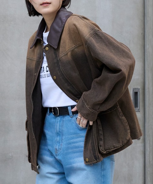 MONO-MART（モノマート）の「【anyway.シリーズ】配色襟デニムファティーグ（洗える）ジャケット〈セットアップ対応〉（デニムジャケット・レディース・ブラック/ライトベージュ/ブルー/ブラウン/インディゴブルー・M/L）」の13枚目の写真