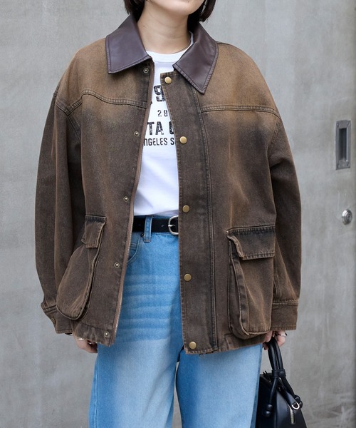 MONO-MART（モノマート）の「【anyway.シリーズ】配色襟デニムファティーグ（洗える）ジャケット〈セットアップ対応〉（デニムジャケット・レディース・ブラック/ライトベージュ/ブルー/ブラウン/インディゴブルー・M/L）」の16枚目の写真