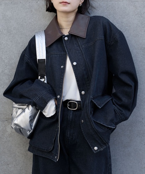 anyway.シリーズ】襟配色 ルーズライン ファティーグ デニムジャケット