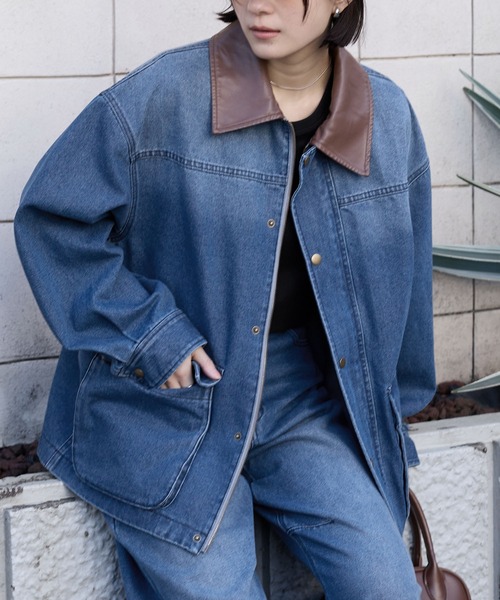 anyway.シリーズ】襟配色 ルーズライン ファティーグ デニムジャケット
