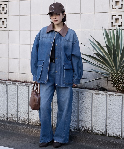 anyway.シリーズ】襟配色 ルーズライン ファティーグ デニムジャケット