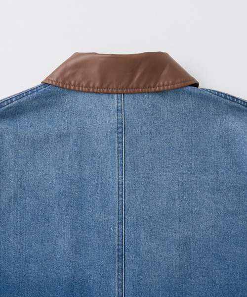 MONO-MART（モノマート）の「【anyway.シリーズ】配色襟デニムファティーグ（洗える）ジャケット〈セットアップ対応〉（デニムジャケット・レディース・ブラック/ライトベージュ/ブルー/ブラウン/インディゴブルー・M/L）」の6枚目の写真