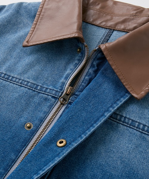 MONO-MART（モノマート）の「【anyway.シリーズ】配色襟デニムファティーグ（洗える）ジャケット〈セットアップ対応〉（デニムジャケット・レディース・ブラック/ライトベージュ/ブルー/ブラウン/インディゴブルー・M/L）」の7枚目の写真