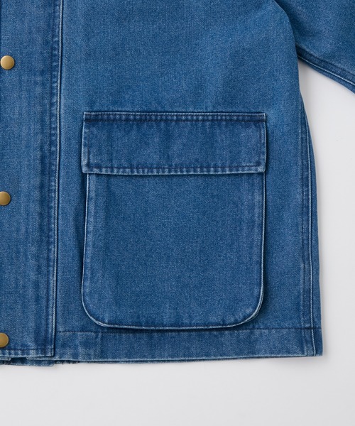 MONO-MART（モノマート）の「【anyway.シリーズ】配色襟デニムファティーグ（洗える）ジャケット〈セットアップ対応〉（デニムジャケット・レディース・ブラック/ライトベージュ/ブルー/ブラウン/インディゴブルー・M/L）」の9枚目の写真