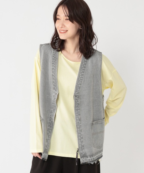 studio CLIP（スタディオクリップ）の「ZIPデニムベスト《CLIP denim》（ベスト・レディース・ライトグレー/ブルー系その他・FREE）」の5枚目の写真