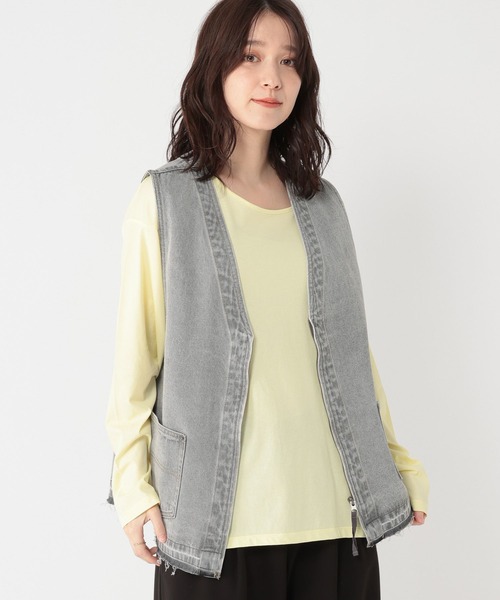 studio CLIP（スタディオクリップ）の「ZIPデニムベスト《CLIP denim》（ベスト・レディース・ライトグレー/ブルー系その他・FREE）」の6枚目の写真