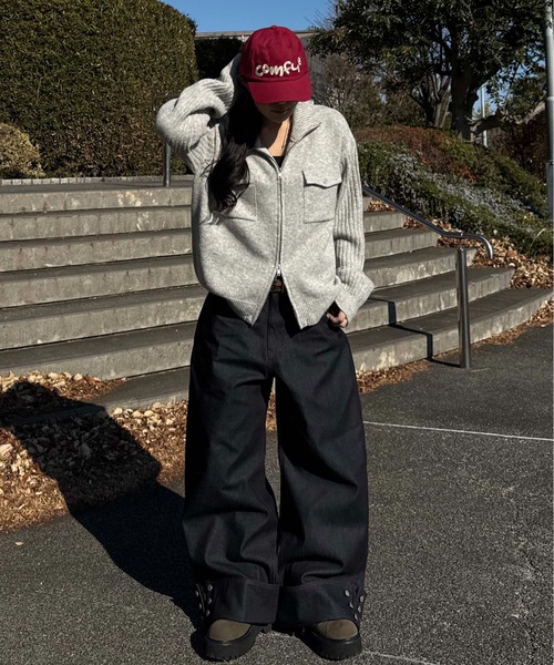 sedacle（セダクル）の「裾ボタン配色ステッチデニム（デニムパンツ・メンズ・ベージュ/レッド・SMALL/MEDIUM/LARGE）」の15枚目の写真