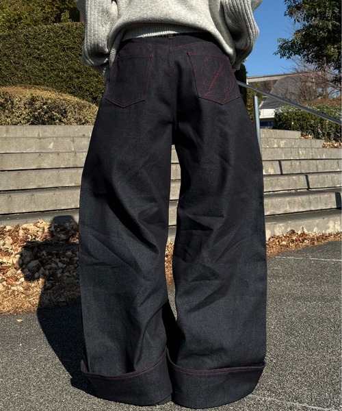 sedacle（セダクル）の「裾ボタン配色ステッチデニム（デニムパンツ・メンズ・ベージュ/レッド・SMALL/MEDIUM/LARGE）」の12枚目の写真