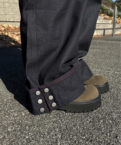 sedacle（セダクル）の「裾ボタン配色ステッチデニム（デニムパンツ・メンズ・ベージュ/レッド・SMALL/MEDIUM/LARGE）」の14枚目の写真