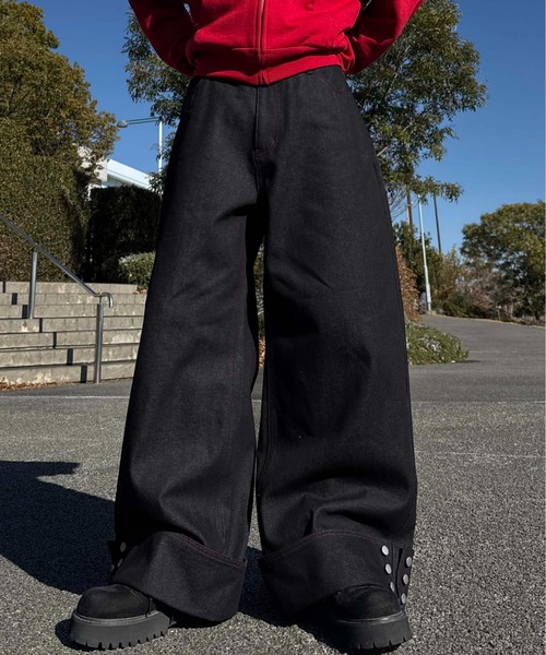 sedacle（セダクル）の「裾ボタン配色ステッチデニム（デニムパンツ・メンズ・ベージュ/レッド・SMALL/MEDIUM/LARGE）」の21枚目の写真
