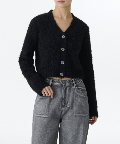MUSINSA STANDARD WOMAN（ムシンサスタンダードウーマン）の「ウィメンズファージクロップカーディガン[ブラック]（カーディガン/ボレロ・レディース・その他・LARGE/X-SMALL/MEDIUM/SMALL）」の2枚目の写真