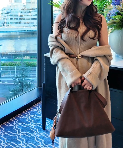 THEODORIC.dy(セオドリックディ)の「ショルダースリット ハイネックワンピ&ロングカーデセット(ワンピース・レディース・チャコールグレー/ダークベージュ・FREE)」の9枚目の写真