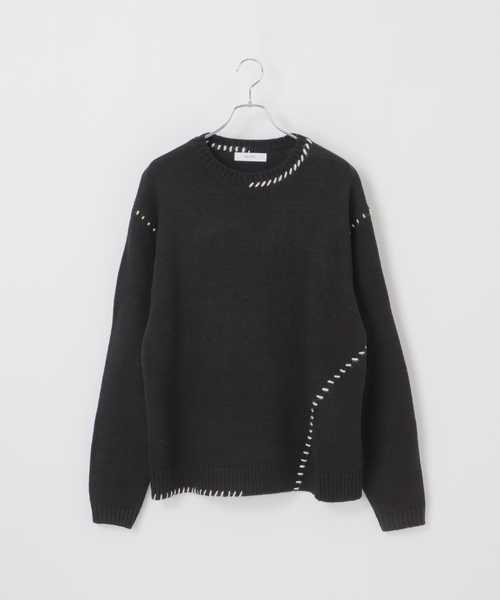 B.C STOCK（ベーセーストック）の「クラフトステッチニット（ニット/セーター・メンズ・アイボリー/チャコールグレー/レッド・MEDIUM/LARGE）」の3枚目の写真