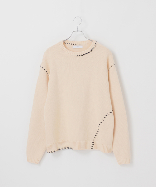 B.C STOCK（ベーセーストック）の「クラフトステッチニット（ニット/セーター・メンズ・アイボリー/チャコールグレー/レッド・MEDIUM/LARGE）」の2枚目の写真