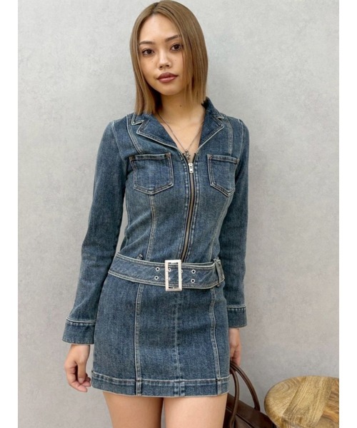 EVRIS(エヴリス)の「ストレッチデニムシャツミニワンピース(ワンピース・レディース・ブルー/インディゴブルー・SMALL/MEDIUM)」の2枚目の写真