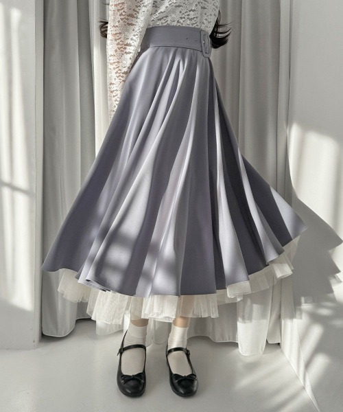 an another angelus（アンアナザーアンジェラス）の「【2サイズ展開】パニエサーキュラースカート/fint フィント（スカート・レディース・ネイビー/ブルーグレー・1/2）」の4枚目の写真