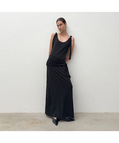 DOUBLE LAYERED LONG DRESS (black)（ワンピース）｜DIAGONAL