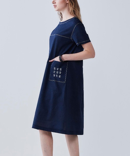 STUDIO PICONE(スタジオピッコーネ)の「コットン100%刺繍ステッチワンピース(ワンピース・レディース・グレイッシュブルー/ライトブルー/ネイビー・M/L/LL)」の5枚目の写真