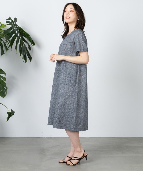 ■ STUDIO PICONEコットンワンピースドットラインデザインネイビー40 □ STUDIO PICONEコットンワンピースドットラインデザインネイビー40