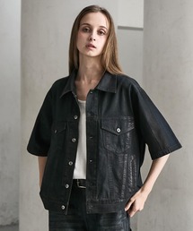【CLEL】Foil Print Trucker Design Denim Shirt / 箔プリント トラッカーデザインデニムシャツ