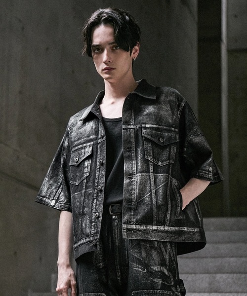 CLEL（クレイル）の「【CLEL】Foil Print Trucker Design Denim Shirt
