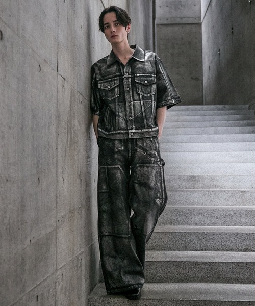 CLEL（クレイル）の「【CLEL】Foil Print Trucker Design Denim Shirt