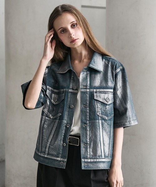 CLEL（クレイル）の「【CLEL】Foil Print Trucker Design Denim Shirt