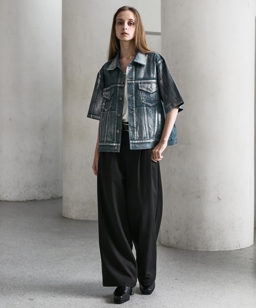 CLEL（クレイル）の「【CLEL】Foil Print Trucker Design Denim Shirt