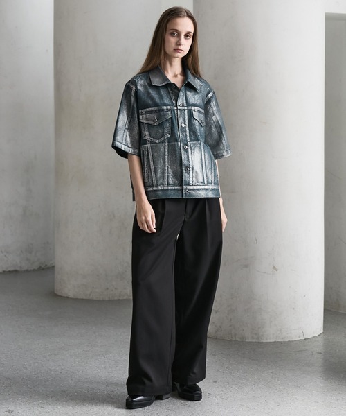 CLEL（クレイル）の「【CLEL】Foil Print Trucker Design Denim Shirt