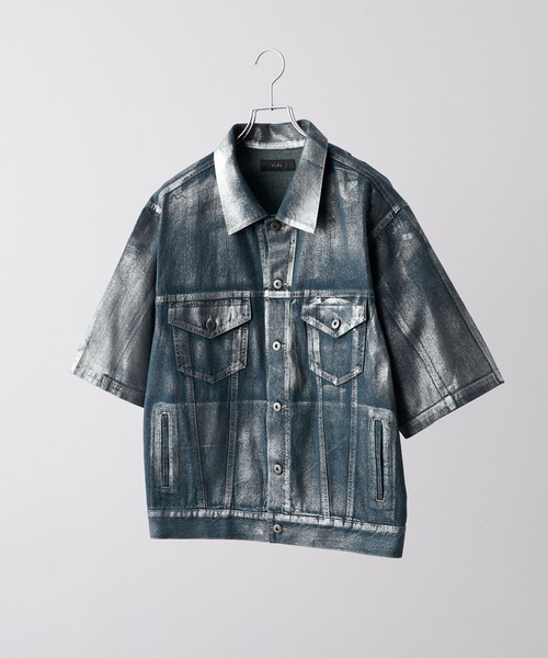 CLEL（クレイル）の「【CLEL】Foil Print Trucker Design Denim Shirt