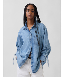 GAP | ウルトラソフト デニム オーバーサイズ ルーシュスリーブ シャツ(シャツ/ブラウス)