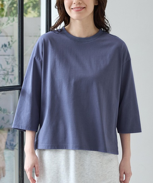 Honeys（ハニーズ）の「【ハニさら・接触冷感・ＵＶカット】きれいめ７分袖Ｔシャツ（Tシャツ/カットソー・レディース・ブラック/ブルー/オフホワイト/ダークブラウン系・S/M/LL/L）」の7枚目の写真