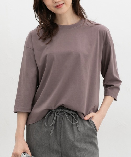 Honeys（ハニーズ）の「【ハニさら・接触冷感・ＵＶカット】きれいめ７分袖Ｔシャツ（Tシャツ/カットソー・レディース・ブラック/ブルー/オフホワイト/ダークブラウン系・S/M/LL/L）」の9枚目の写真