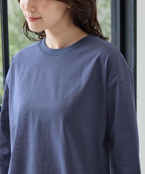 Honeys（ハニーズ）の「【ハニさら・接触冷感・ＵＶカット】きれいめ７分袖Ｔシャツ（Tシャツ/カットソー・レディース・ブラック/ブルー/オフホワイト/ダークブラウン系・S/M/LL/L）」の20枚目の写真